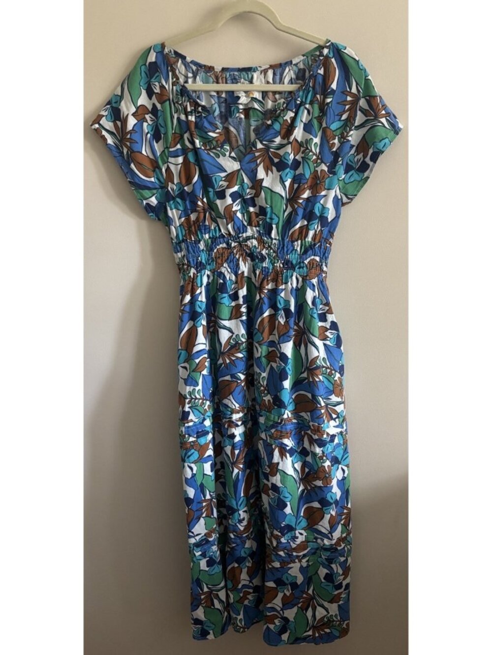 C&C California Linen Blend Maxi Dress Tropical Print Fit And Flare Large Coastal - Picture 2 of 14